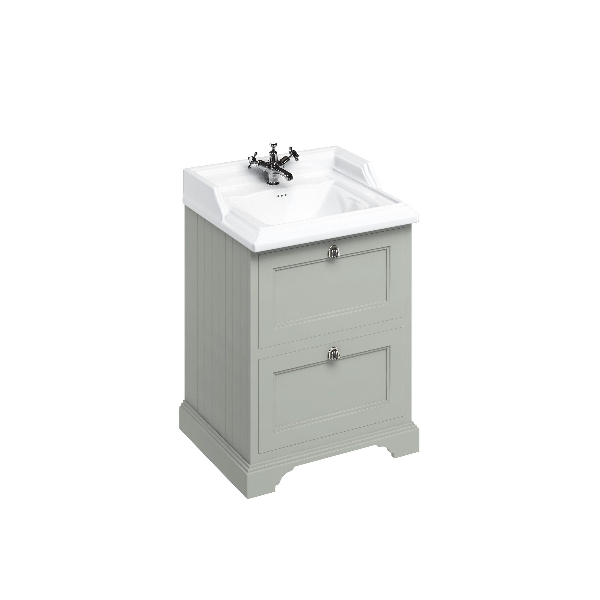 Freestanding 65 Vanity Unit with 2 drawers - Dark Olive and Classic basin 1 tap hole